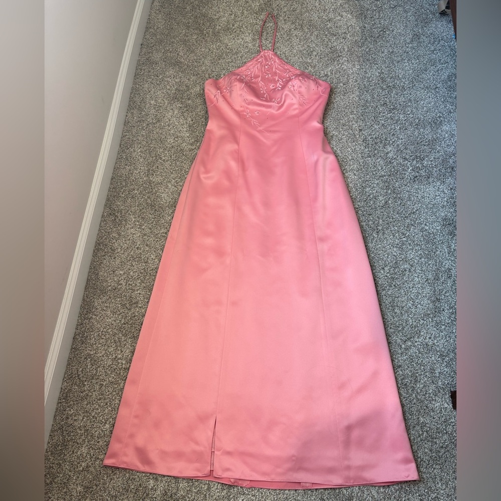 Pink Beaded Halter Formal Dress